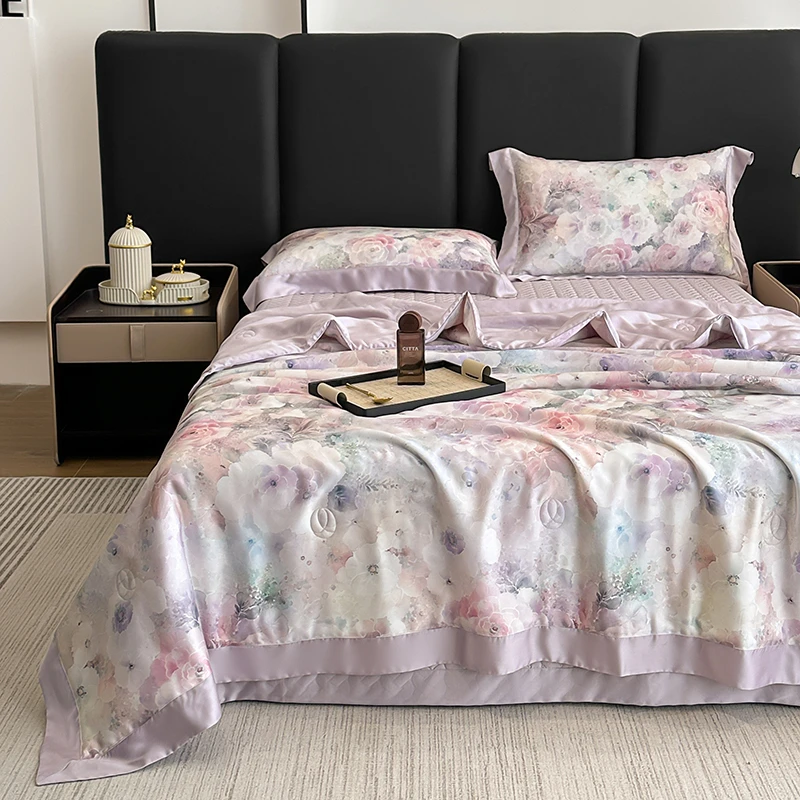 qeeboo-[花语]轻奢天丝莱赛尔夏凉被床盖软凉席空调被四件套