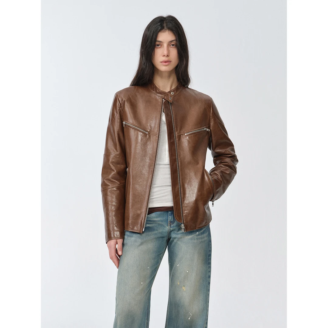 [实穿新复古]付智恩 曼哈顿暗夜 复古机车版油蜡皮真皮夹克