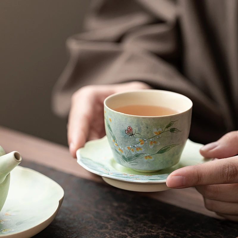 当代 手绘文心兰陶瓷主人杯喝茶小茶杯精致品茗杯送礼单杯