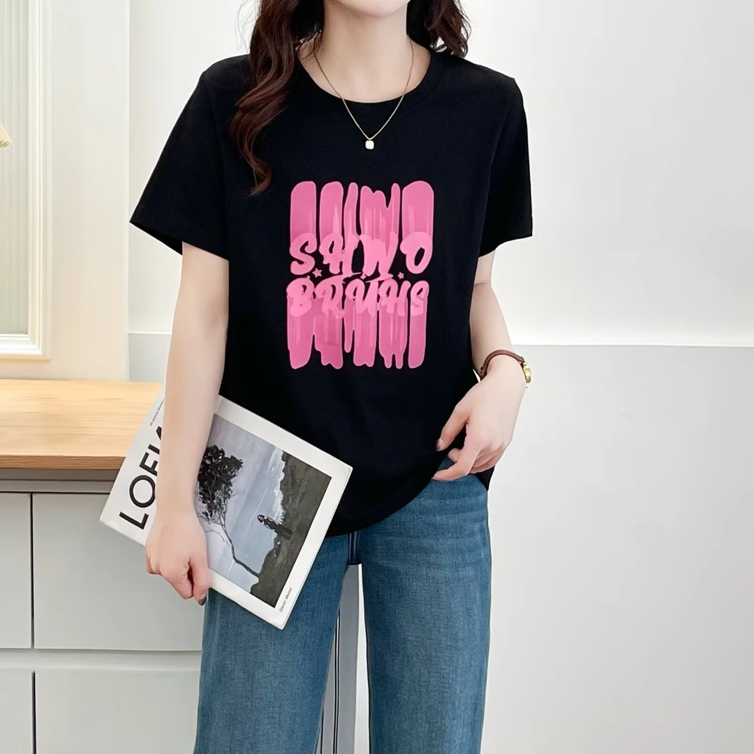 【潼潼专属】大码夏季新款时尚气质减龄印花简约百搭圆领短袖T恤180