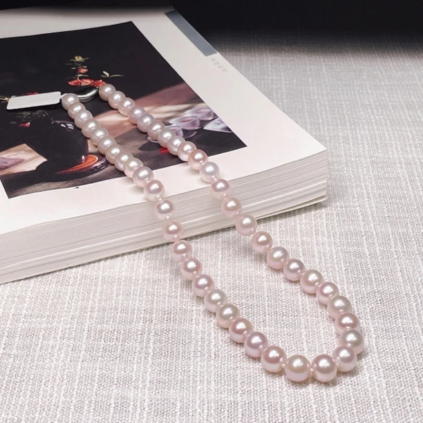 团圆家 9-10mm 100%正品淡水樱花粉珍珠项链气质轻奢高端时尚精致