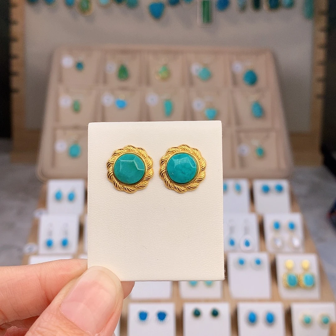 银S925镶嵌绿松石耳饰