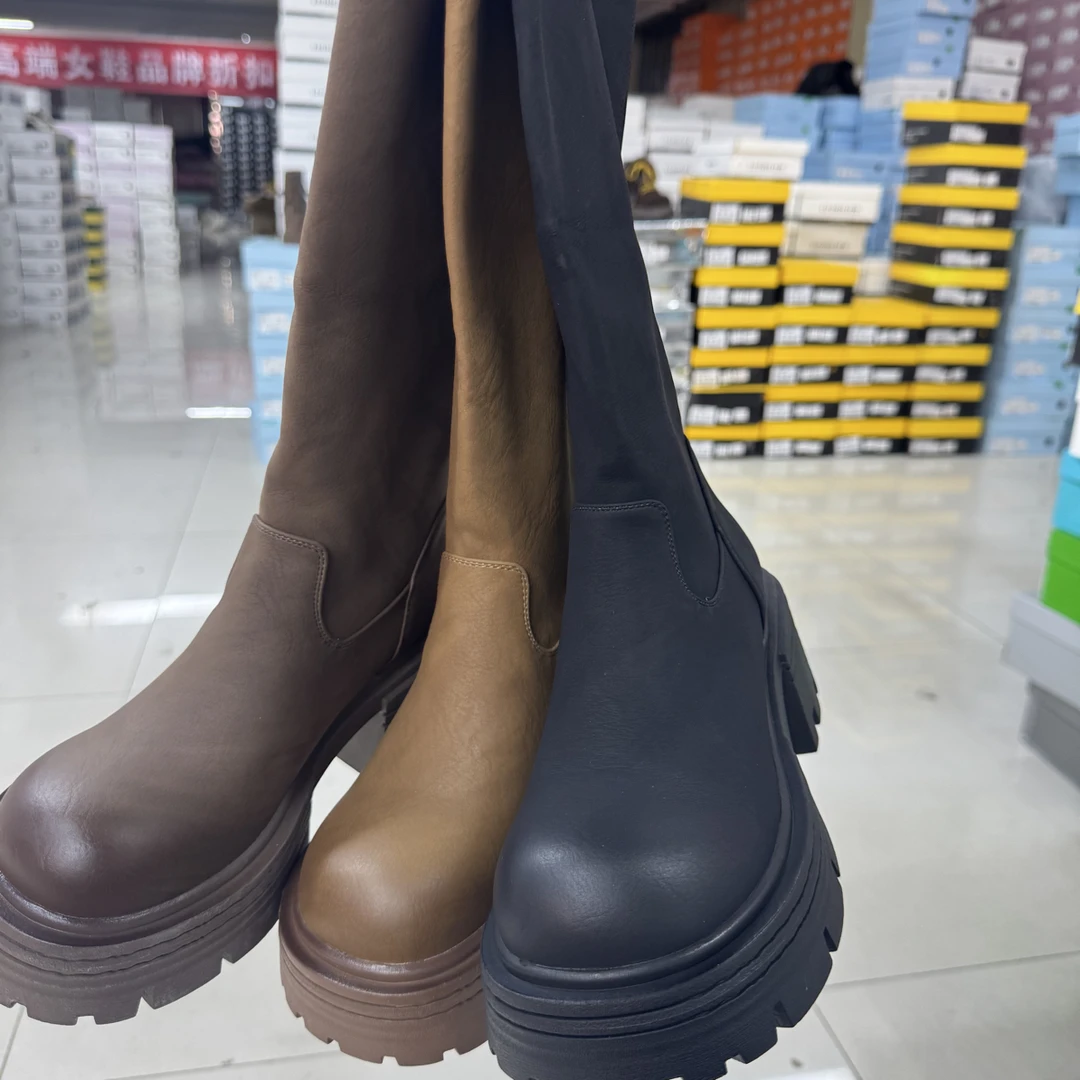 筒靴弹力长靴时装靴女士中筒马丁靴女靴骑士百搭时尚