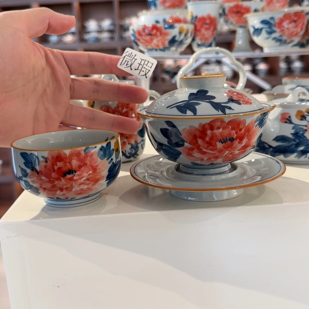 釉下手绘茶具微瑕