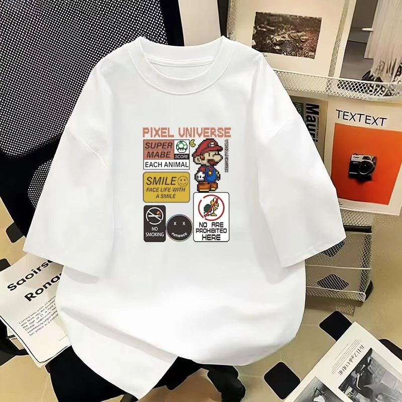 马里奥 2025年新款男女同款情侣200克棉T恤夏季宽松ins圆领短袖