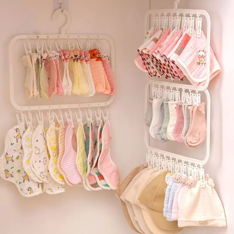 夹子儿童衣架家用婴儿宝宝收纳袜子晾晒衣柜多功能神器挂衣架