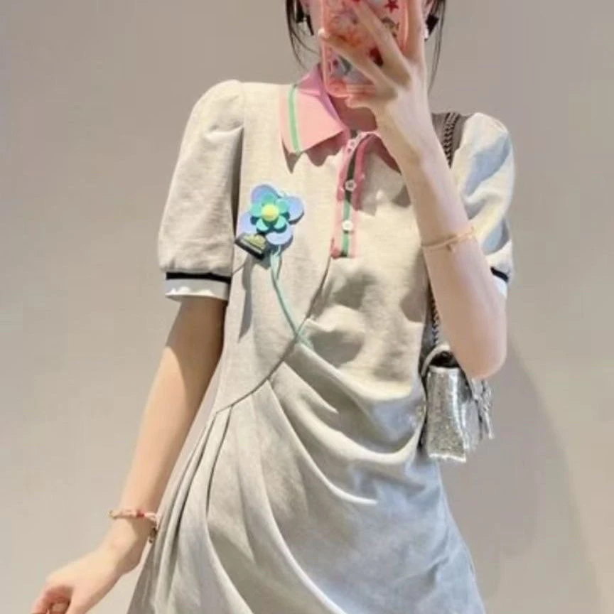 不规则裙夏季法式辣妹风连衣裙纯色裙子气质拼接百搭灰色长款