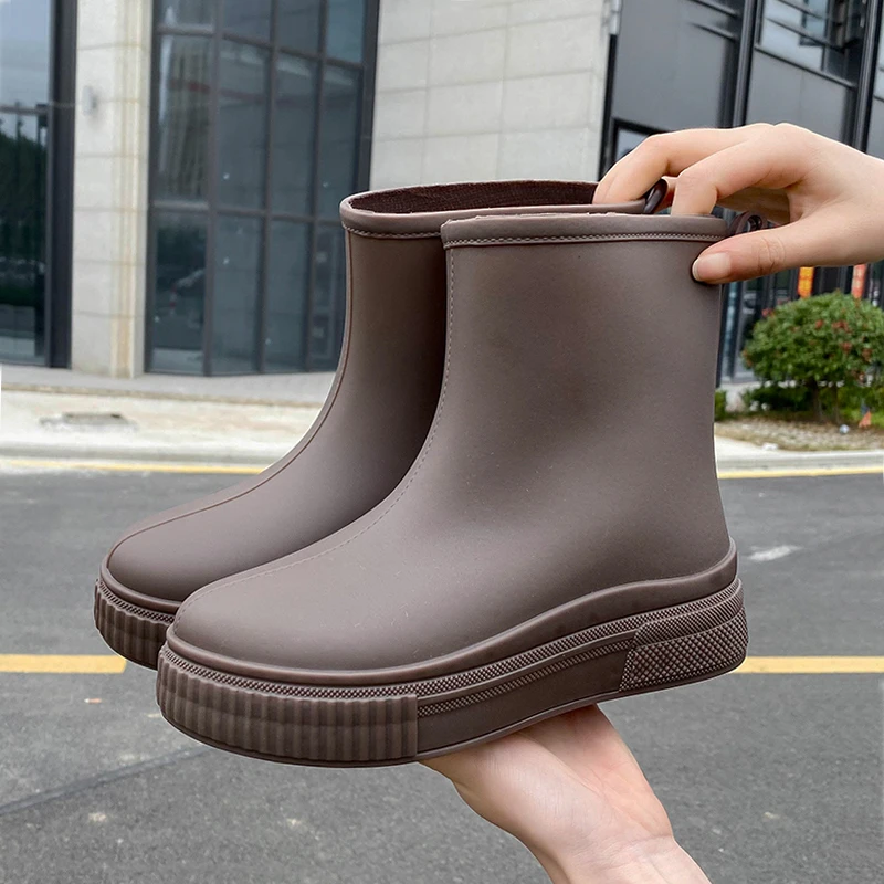 中筒雨靴女简约雨鞋女厚底防水鞋防滑短筒情侣男雨鞋通用加绒保暖