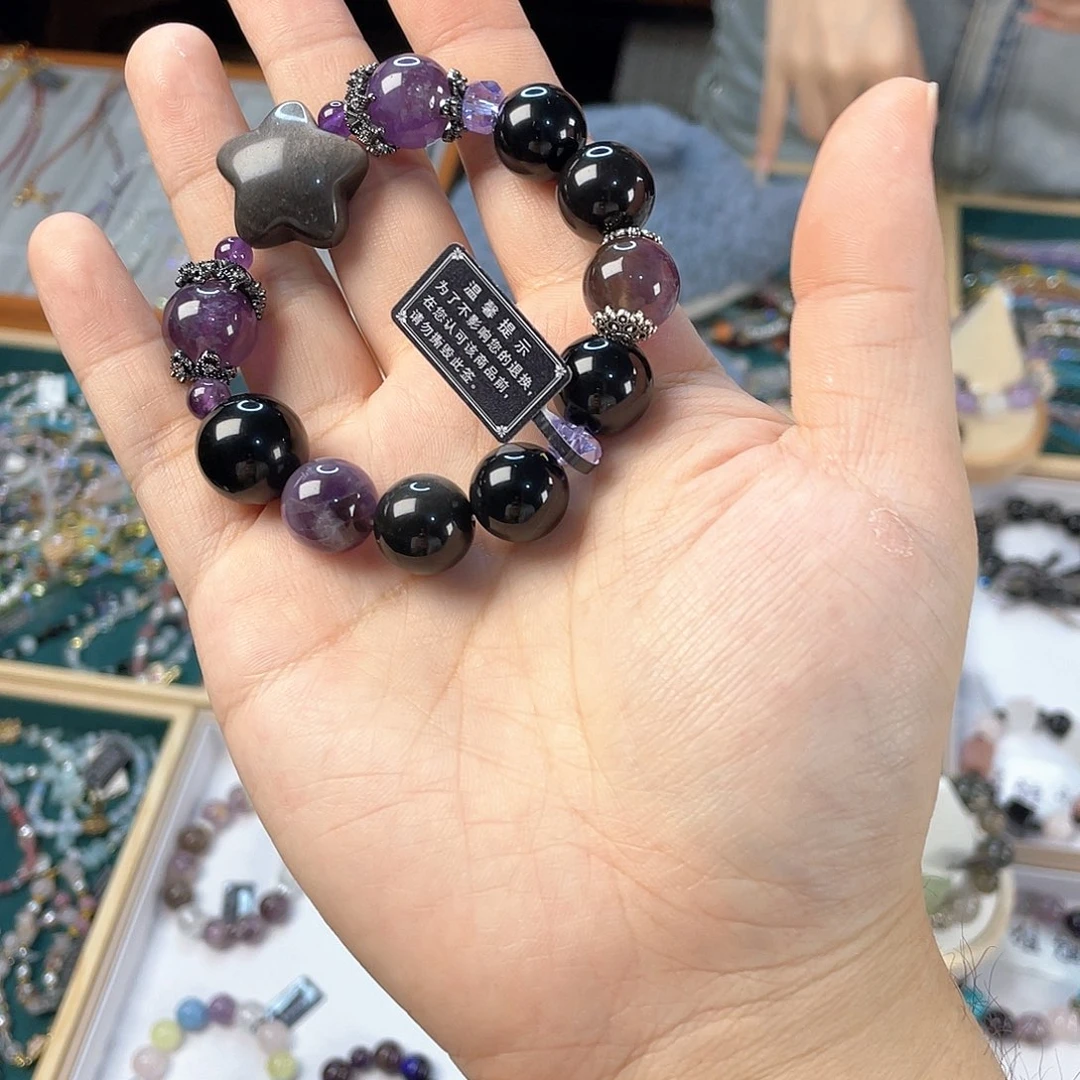 水晶手链银S925镀金镶嵌