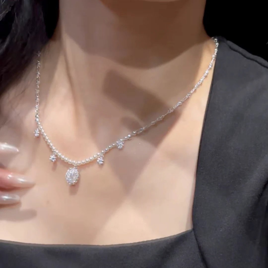 GINIFIMOR 铜仿珍珠项链 a391 轻奢高级水钻珠珠项链女锁骨链