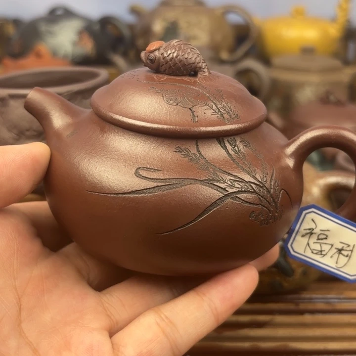 茶壶紫砂鸿运当头原矿老紫泥170c