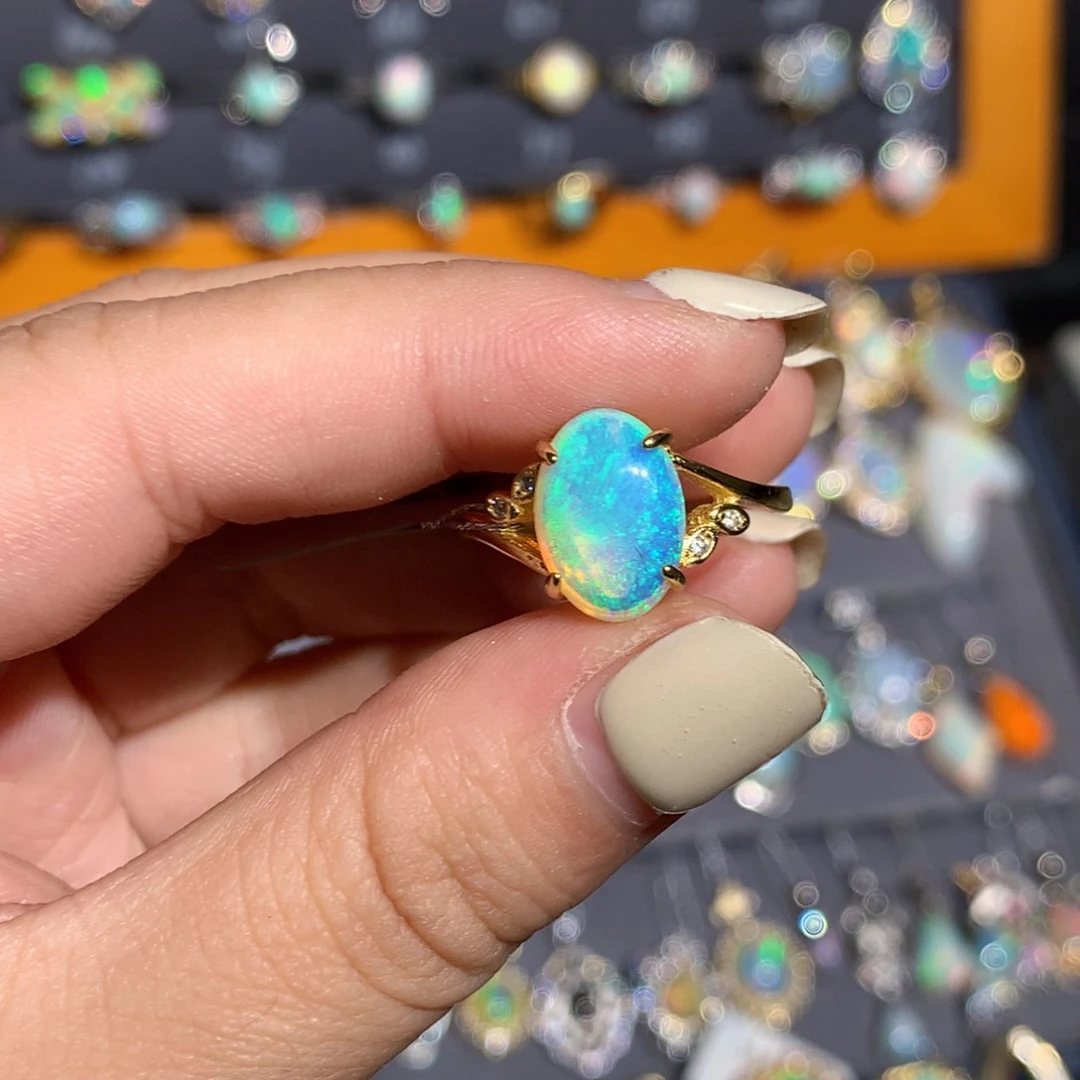 银S925镶嵌欧泊澳洲欧泊戒指l