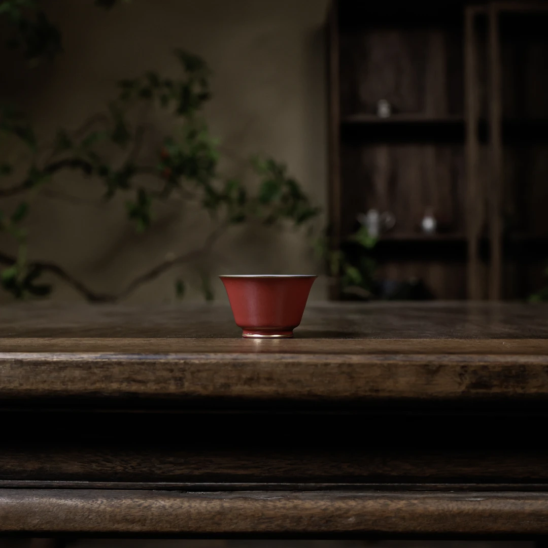阿茶  饮杯玫瑰红青花加彩牡丹（华隐S0950）