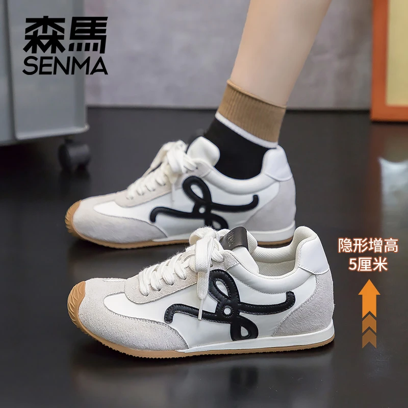 SENMA/森马真皮德训鞋女春季运动休闲鞋欧若风复古百搭板鞋阿甘鞋