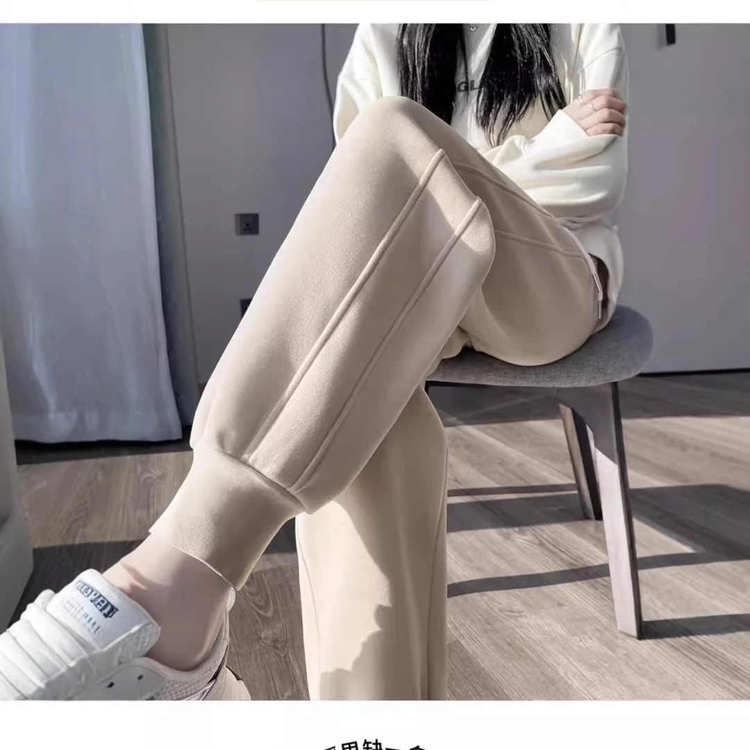 防风裤女秋冬新款束脚加厚加绒休闲裤户外宽松哈伦裤百搭抽绳卫裤