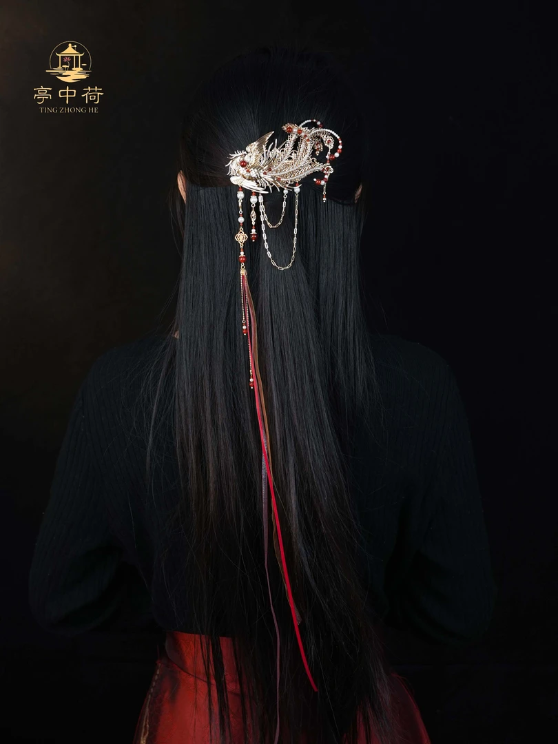 亭中荷【凤栖梧】后压原创手作古风复古手工唐风民族风古装红色