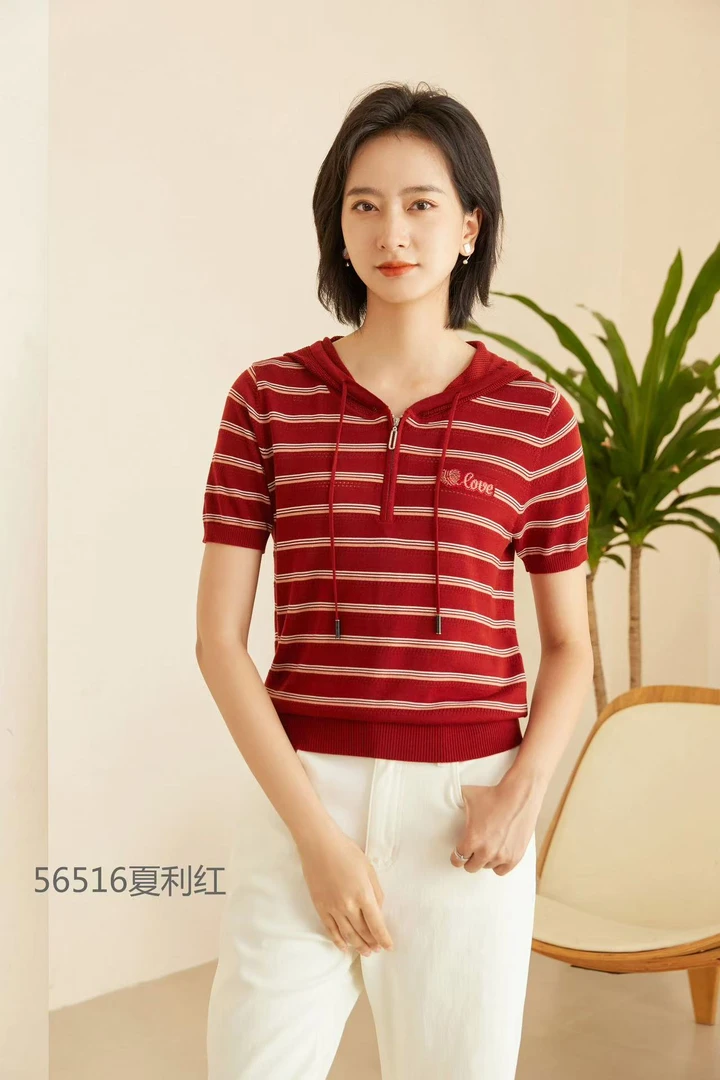 【于姐】056516连帽短袖天丝小衫