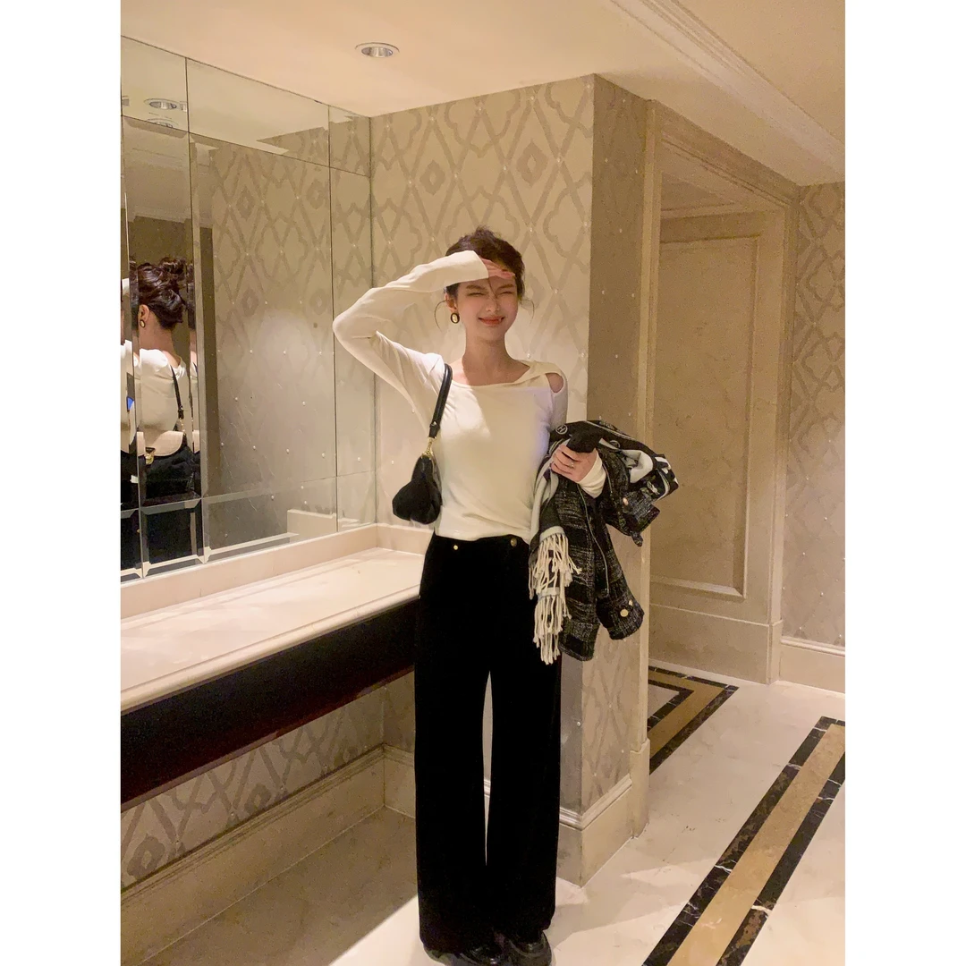 【芝士Cheese】隐秘之地 慵懒风垂感加绒金丝绒阔腿裤显瘦休闲裤