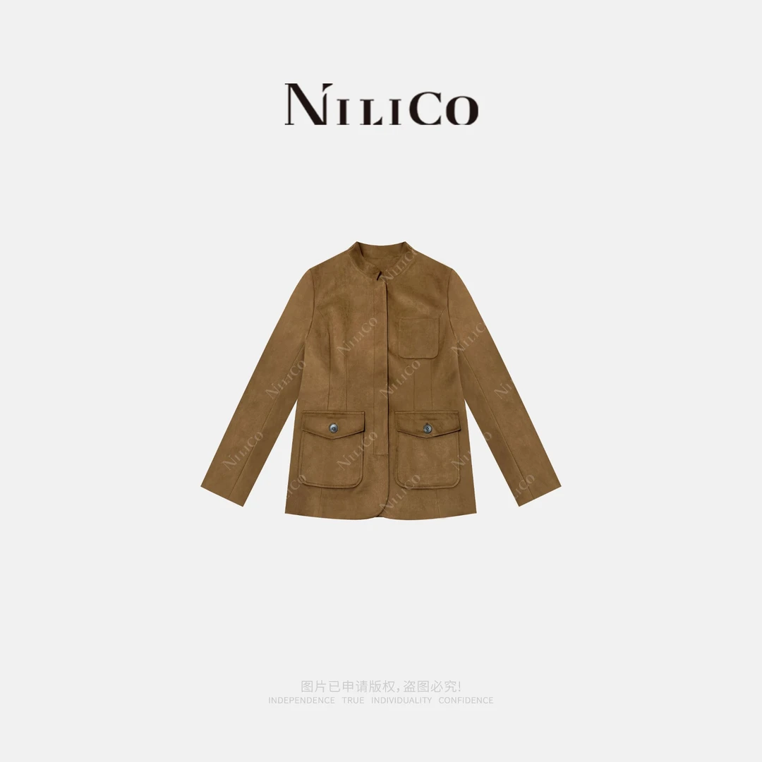 NILICO【落木潇潇】复古老钱风小立领中山装高级洋气单排扣外套