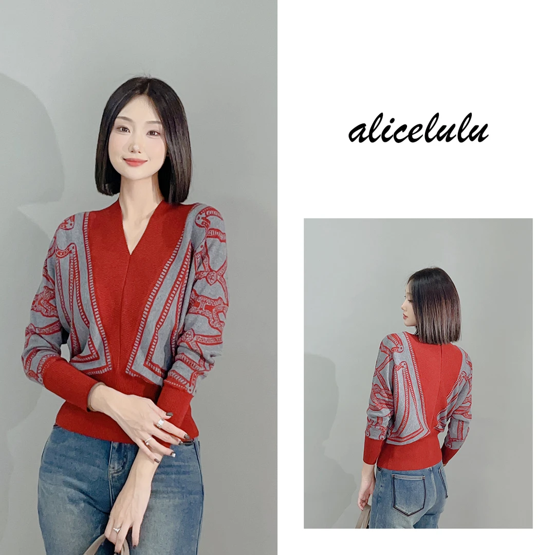 1 ALICE “优雅丝路”毛衣 丝巾印花 显瘦藏肉 S2140682U