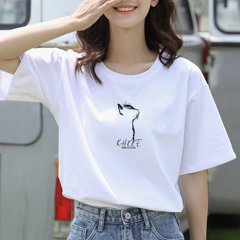 纯棉白色短袖t恤女夏2025新款爆款女装衣服卡通印花百搭上衣H