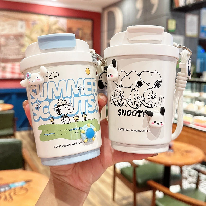 史努比保温杯女生高颜值咖啡杯学生小巧水杯可爱便携式双饮吸管杯