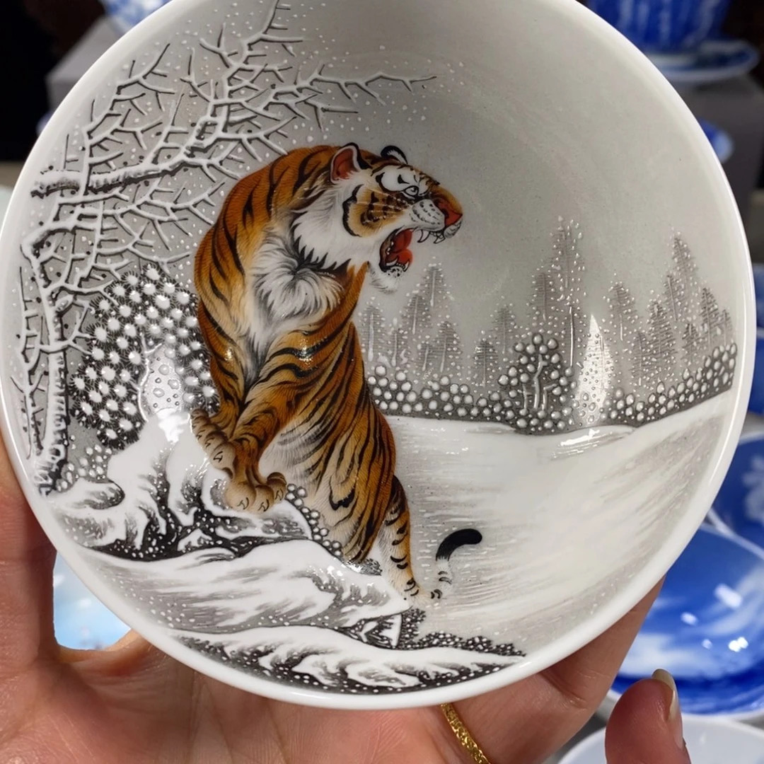 粉彩老虎主人杯杯