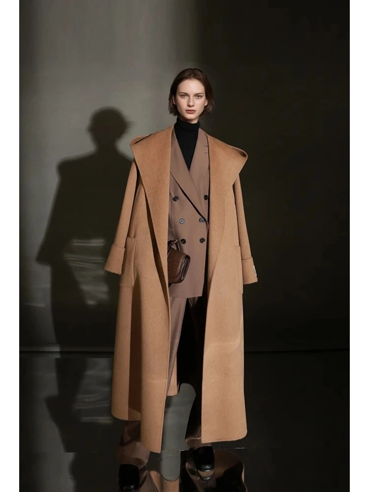 反季专属-奢贵高端系列双面毛呢大衣经典连帽外套秋冬季PI24A0314