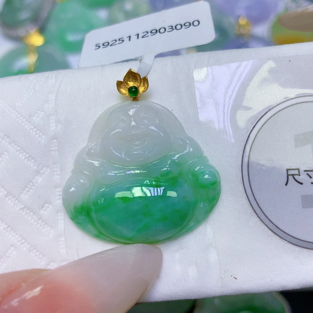 翡翠18K金镶嵌颈饰天然缅甸翡翠a货百元以上9元证书费自理