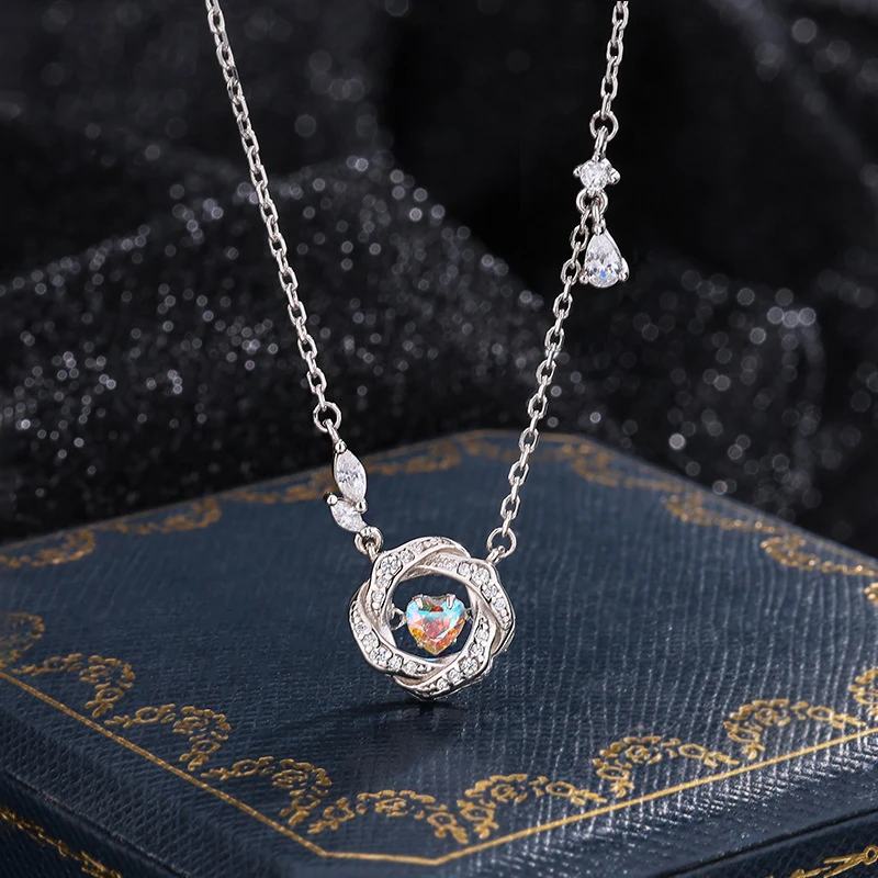 心草 坠链均足银合成锆石 项链女999纯银璀璨之心ins送女友礼物