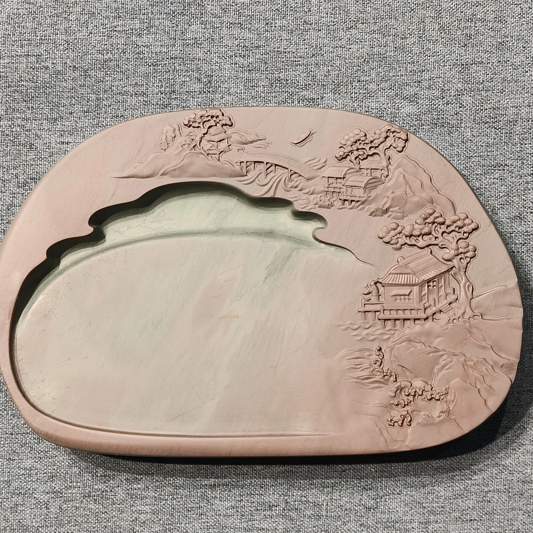 甘肃洮砚，西江双色亭台楼阁砚，尺寸24.3*15.9*2.8厘米