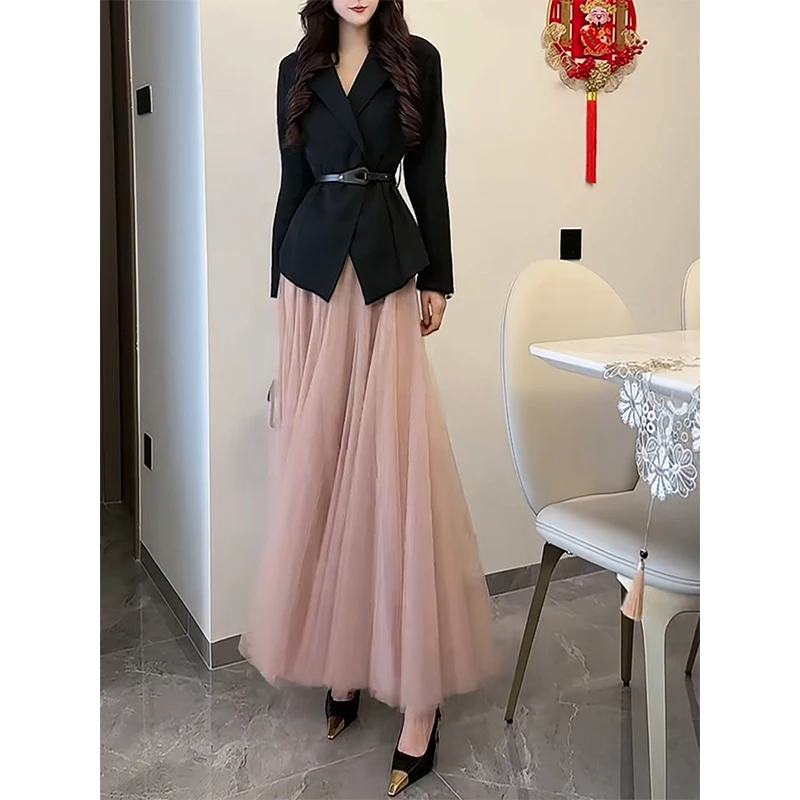 轻奢名媛气质时尚套装高腰轻奢长裙通勤风裙子少女风法式千金风