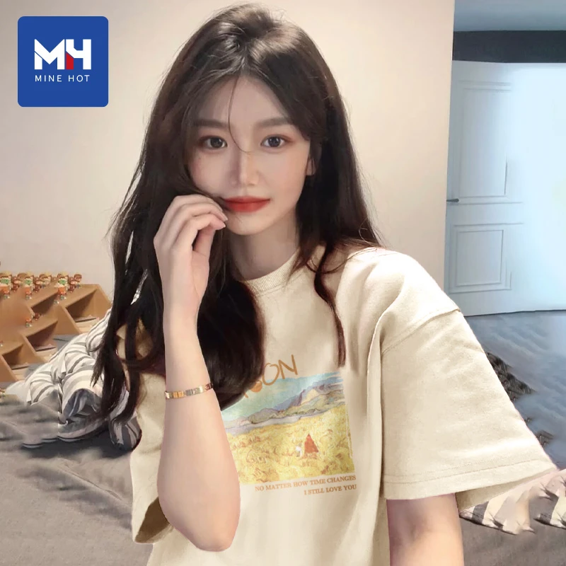 唐狮集团MH奶白色t恤女夏季上衣短袖韩版圆领百搭纯棉女2025新款L