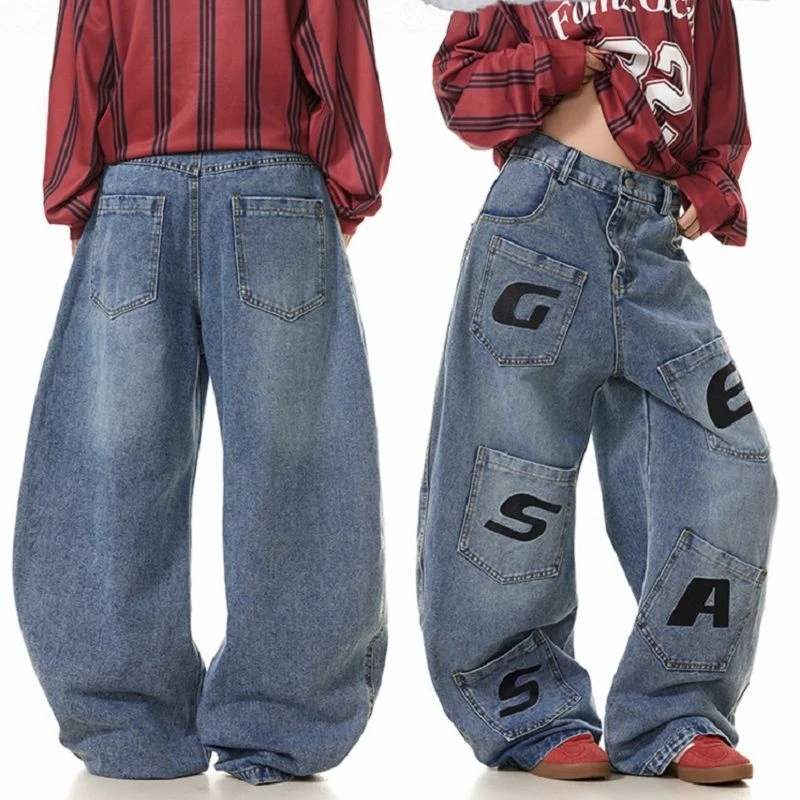 美式复古多口袋牛仔裤男女秋季新款宽松百搭休闲显瘦松弛阔腿长裤