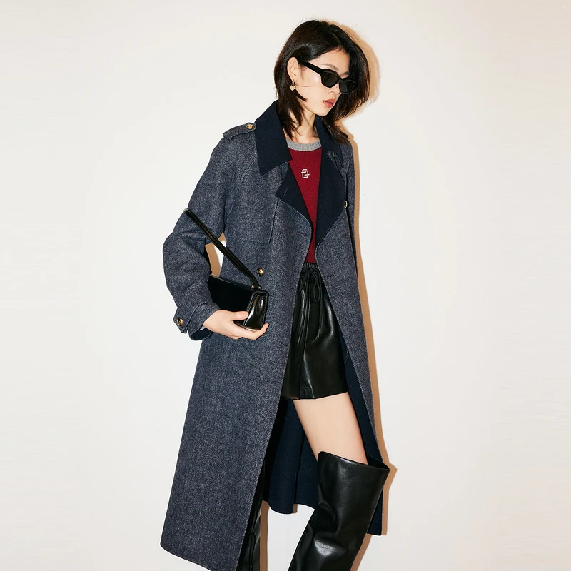 FF仿佛冬季双面呢毛呢大衣女中长款翻领时尚保暖FL00386P7