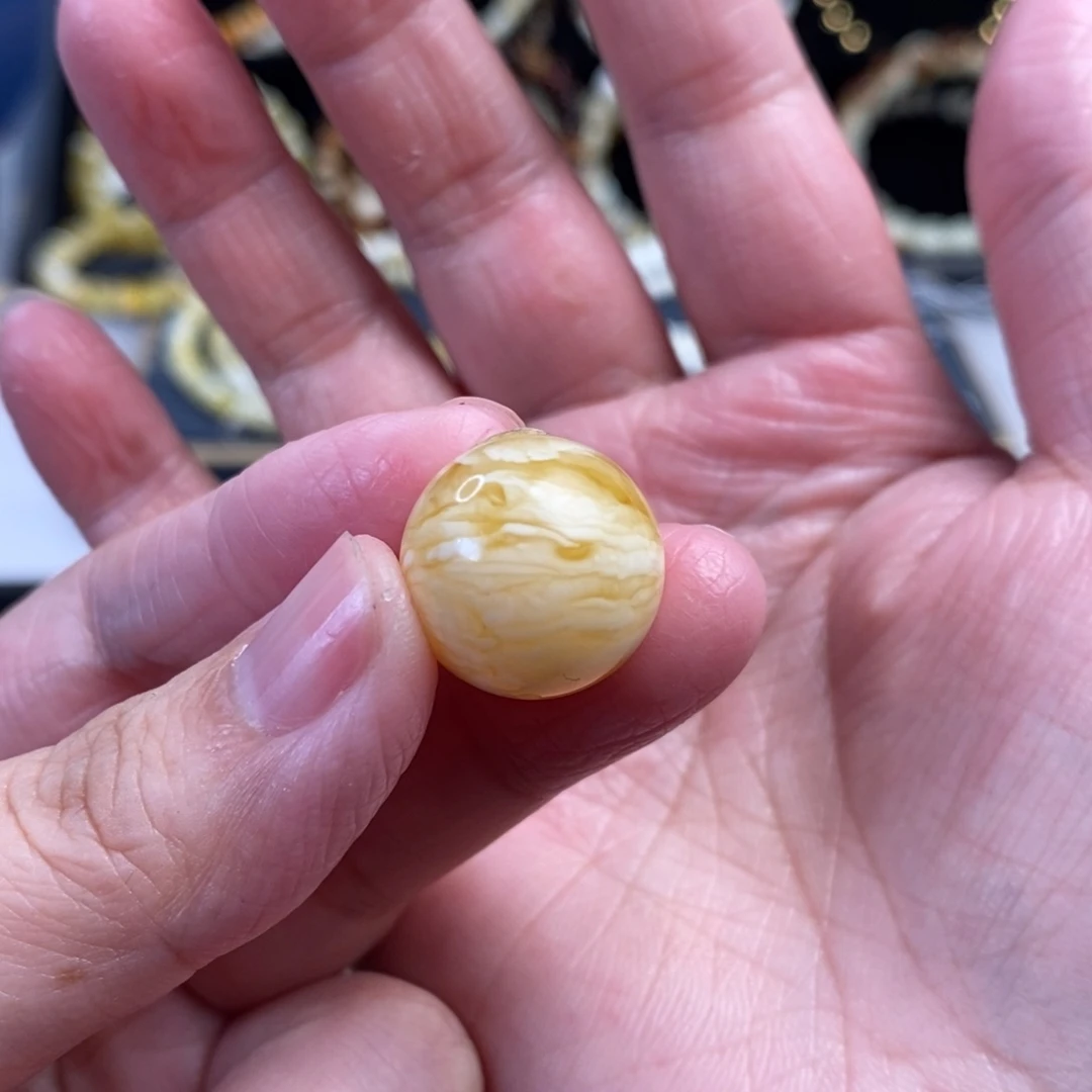 裸石蜜蜡未镶嵌虎皮千层雪圆珠单珠17.3