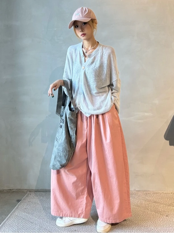 韩国极简休闲布裤宽松