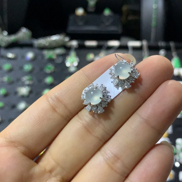银S925镶嵌翡翠耳饰