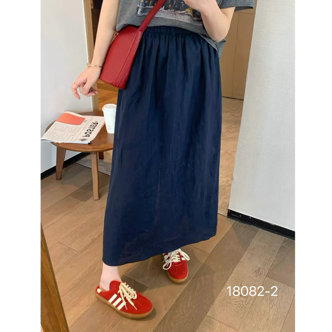 18082-2  SANFAN  新款麻料百搭半身裙