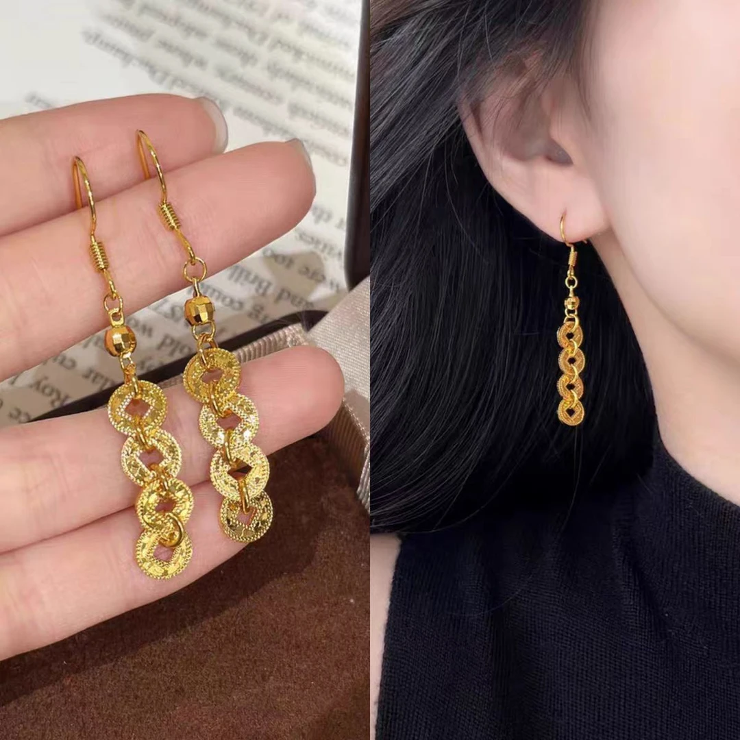 金色钱币流苏长款耳环2026新款爆款高级感轻奢气质耳坠女秋冬耳饰