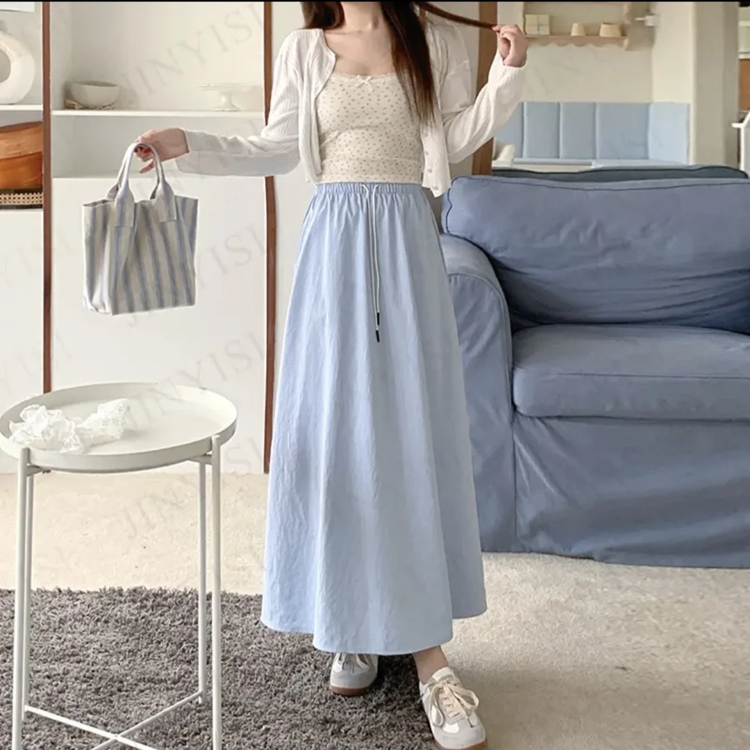 奶皮裙夏季薄款垂感显瘦气质韩版半身裙裤女松紧腰休闲裙裤