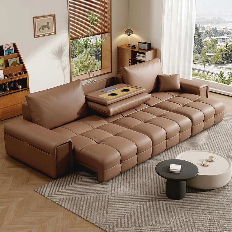 9021零靠墙意式电动多功能沙发床可伸缩客厅小户型头层真皮沙发