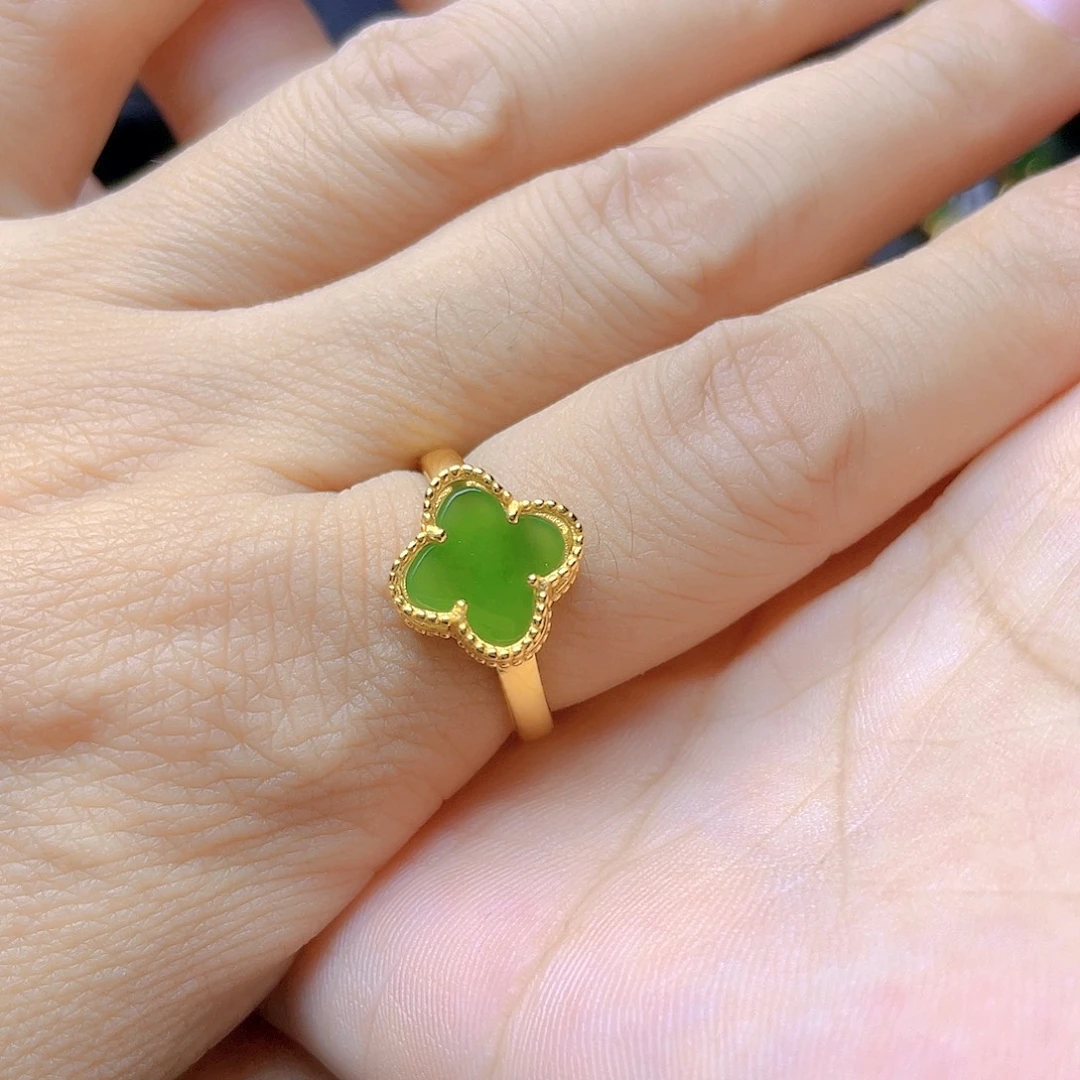 和田玉银S925镀金镶嵌戒指