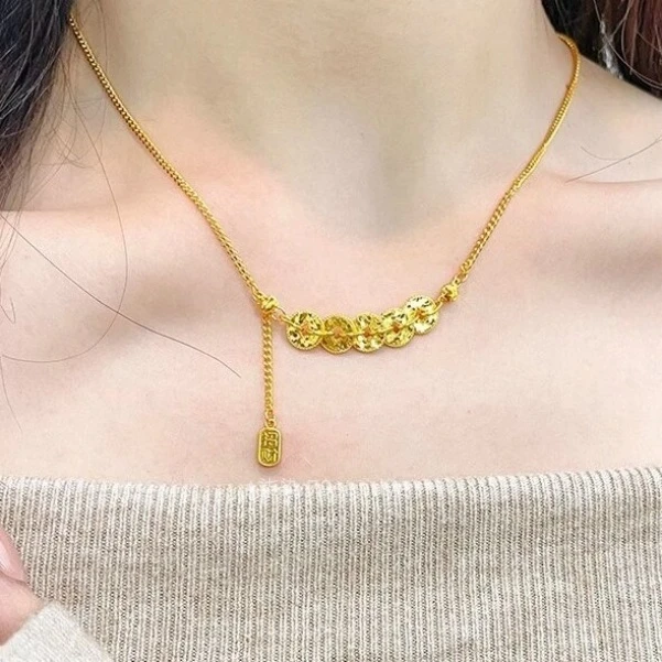 铜合金项链 【碎碎冰钱币】套铜镀K金项链钱多多锁骨链百搭绝美气质