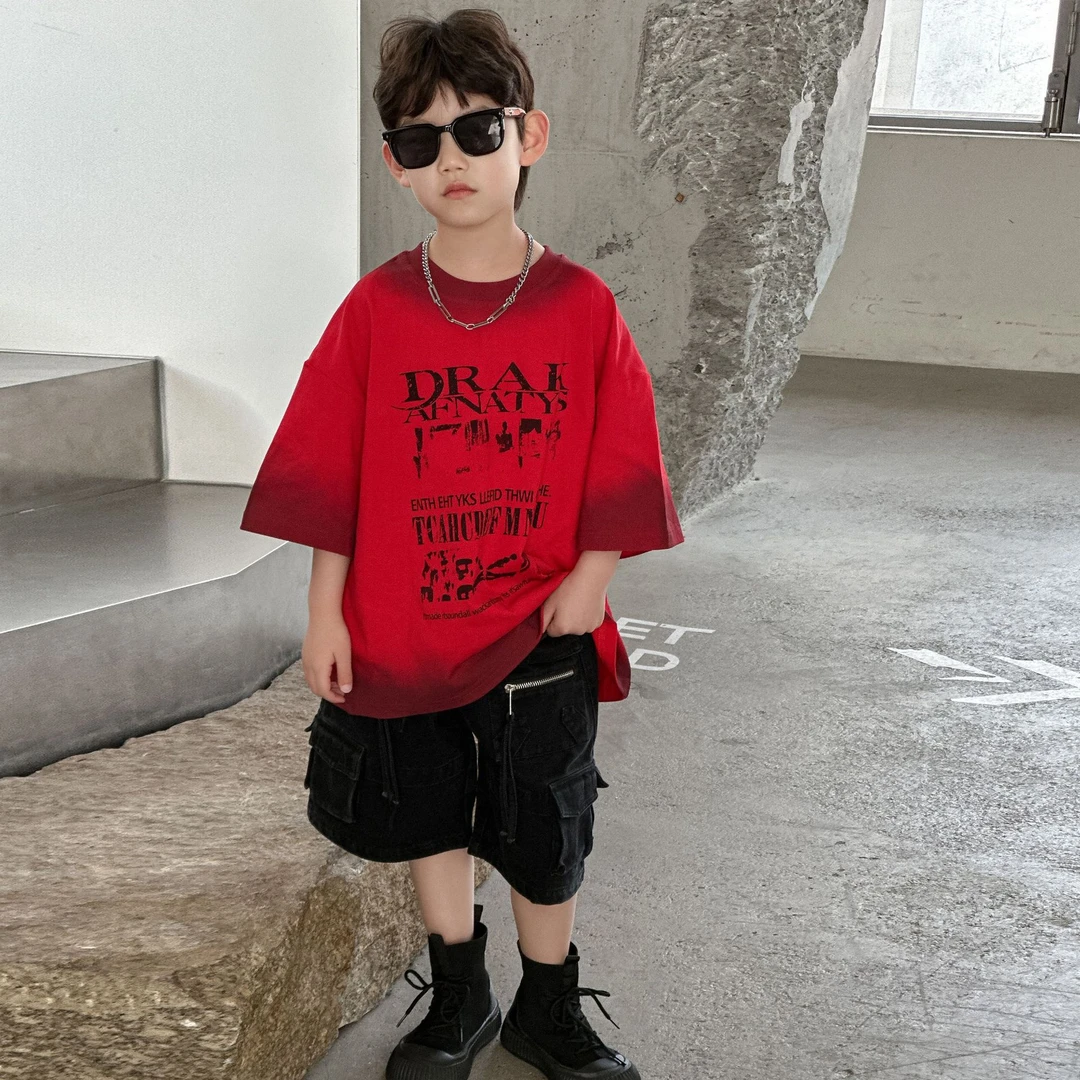 HY25121童装2025新款洋气儿童休闲夏装t恤男孩潮酷上衣T