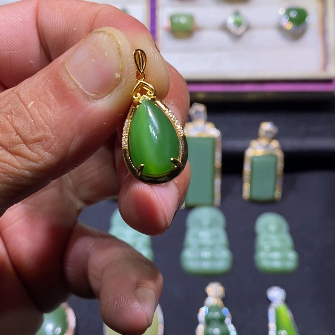 和田玉（碧玉）银S925镶嵌吊坠(不含链)