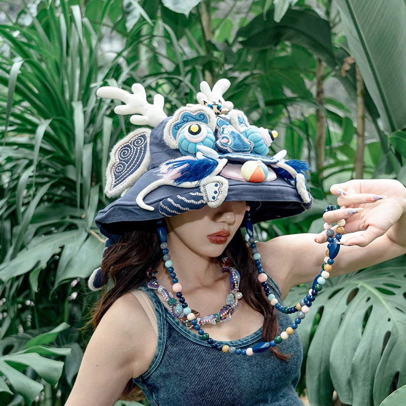 芽小七原创小众设计鱼龙渔夫帽新款手工制作可爱遮阳防晒情侣