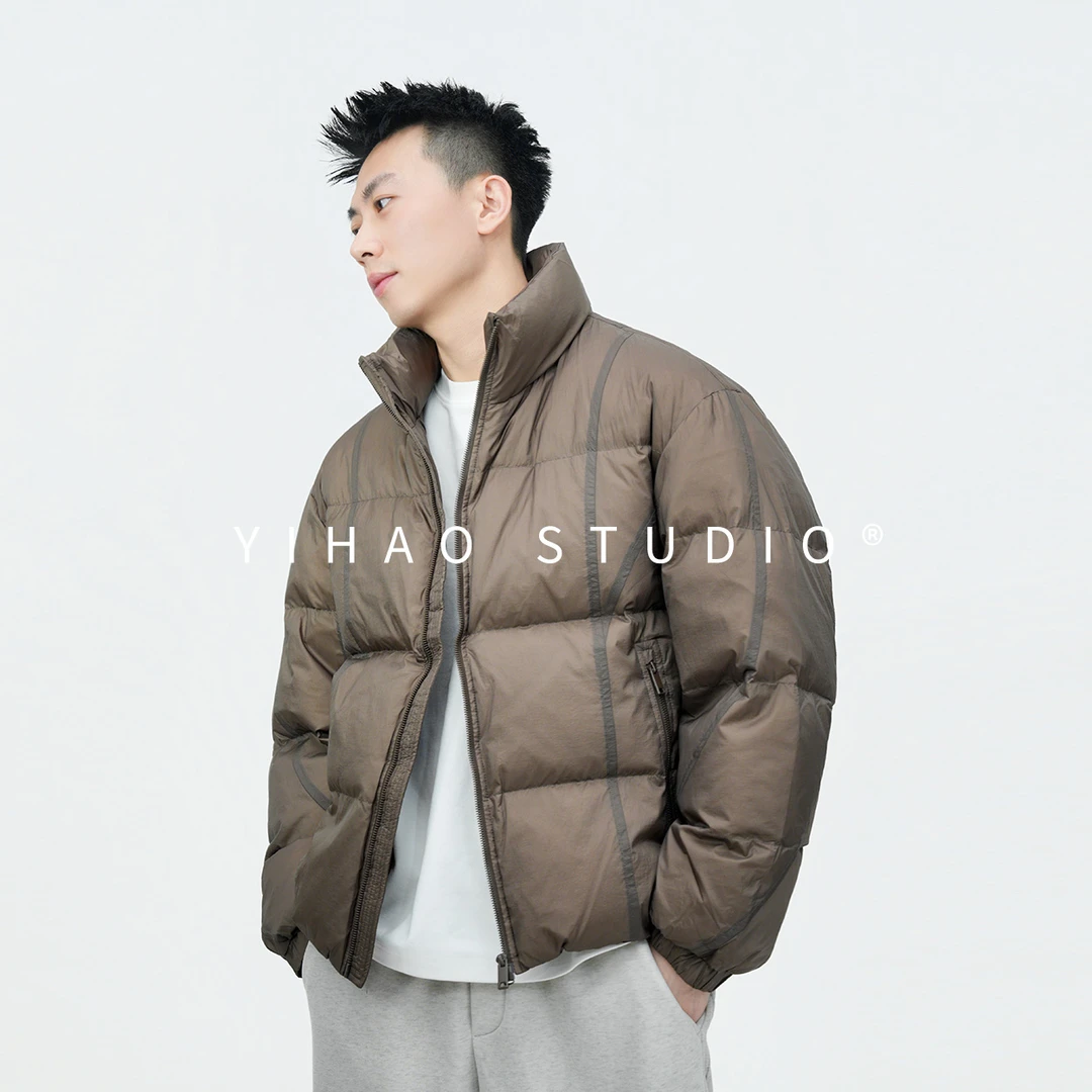 YIHAO STUDIO冬季新款90白鸭绒暗纹羽绒服百搭保暖休闲短款外套