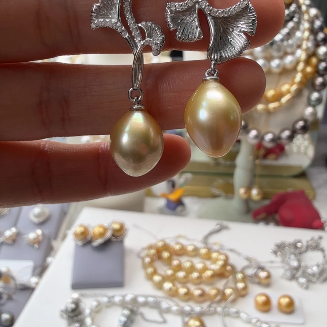 海水珍珠银S925镶嵌耳饰