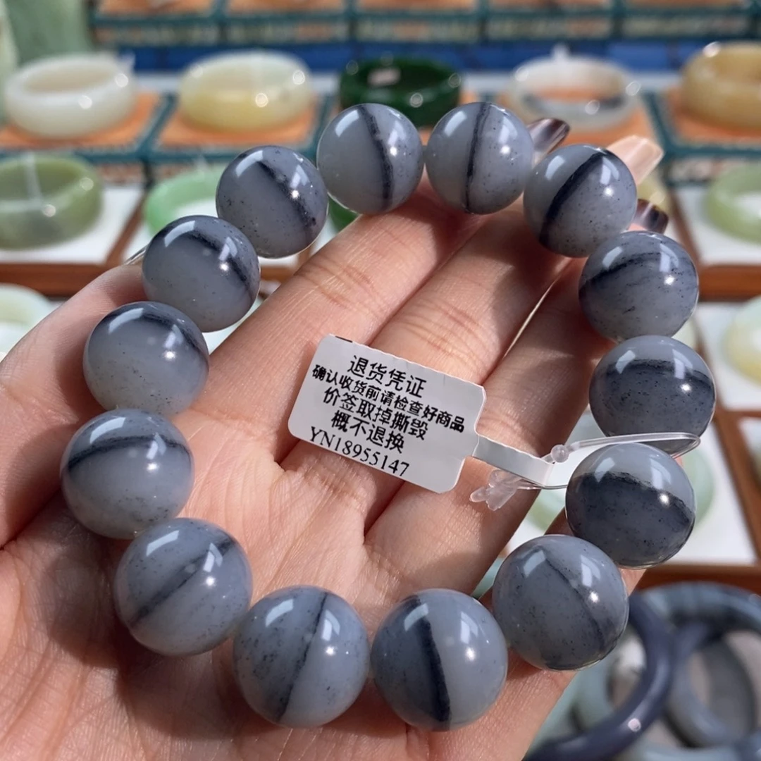 和田玉未镶嵌手镯籽青花手串卡16